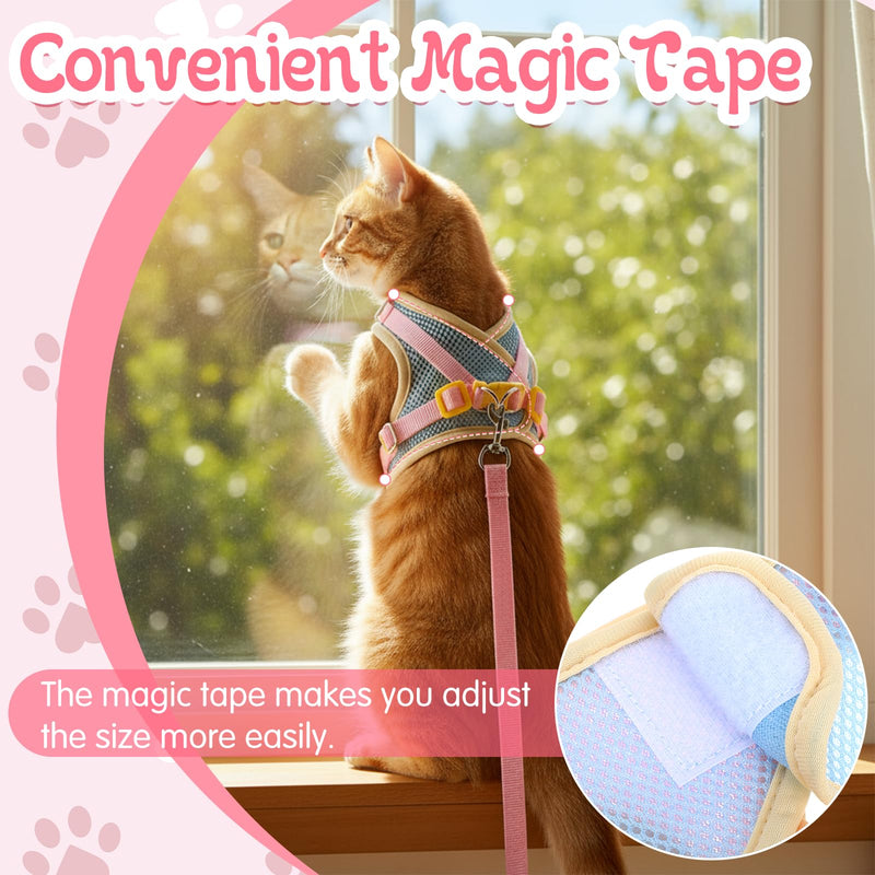 Cat Harness and Leash Set for Walking Escape Proof Adjustable Kitten Harness Breathable Mesh with Reflective Strips Lightweight Pet Vest for Cat Puppy Bunny Walking and Traveling - PawsPlanet Australia