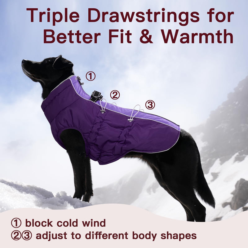 Dog Coat Winter Warm Dog Jackets for Medium Dogs Reflective Snowsuit with Harness Fleece Dogs Snow Jacket Vest Waterproof Pet Clothes for Cold Weather Purple