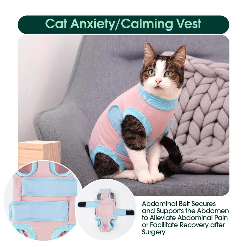 Kuoser Scratch Resistant Cat Clothes, Cats Surgery Recovery Suits Female Male Cat Onesie Anxiety Vest Cone of Shame Alternative Anti Licking, Pink S Small(chest:11.8'')
