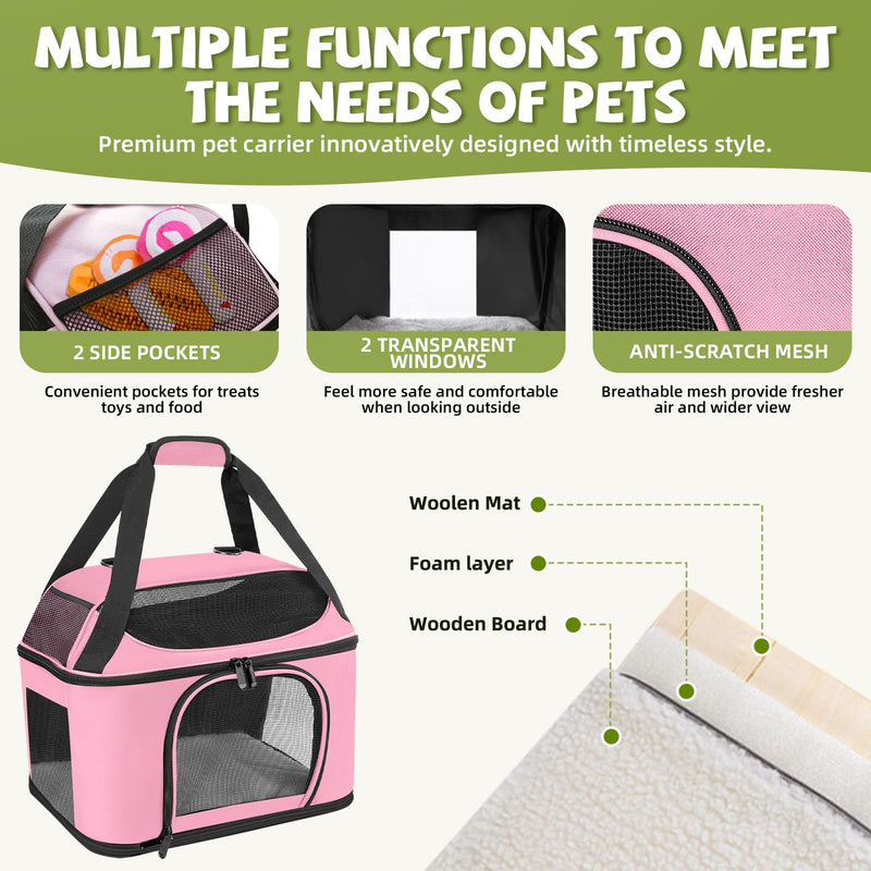 Premium Cat Carrier for Pets Up to 20 Lbs, Cat Travel Bag Soft-Sided Backpack Pet Carriers with Padded Shoulder Strap, Dog Carrier for Small Dogs Puppy Carry Airline Approved, Pink - PawsPlanet Australia