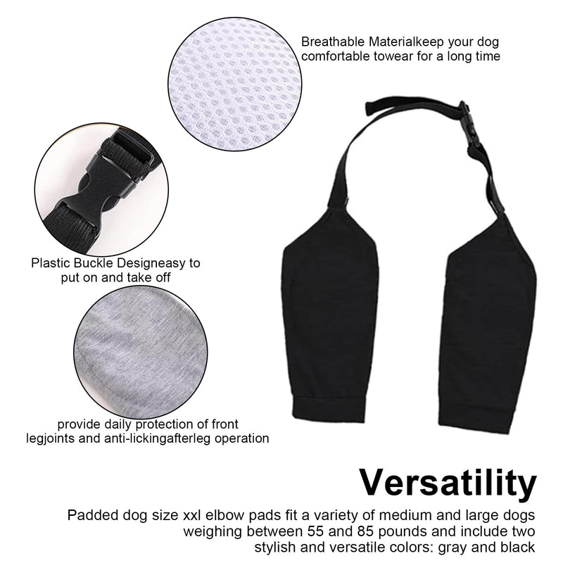 PARFCO Pack of 2 Elbow Support for Dogs, Adjustable Knee Support for Dogs, Size XXL Elbow Pads for Dogs, Black and Grey, with Mesh Elbow Pads, for Protection Joints and Knees Dogs Black, grey