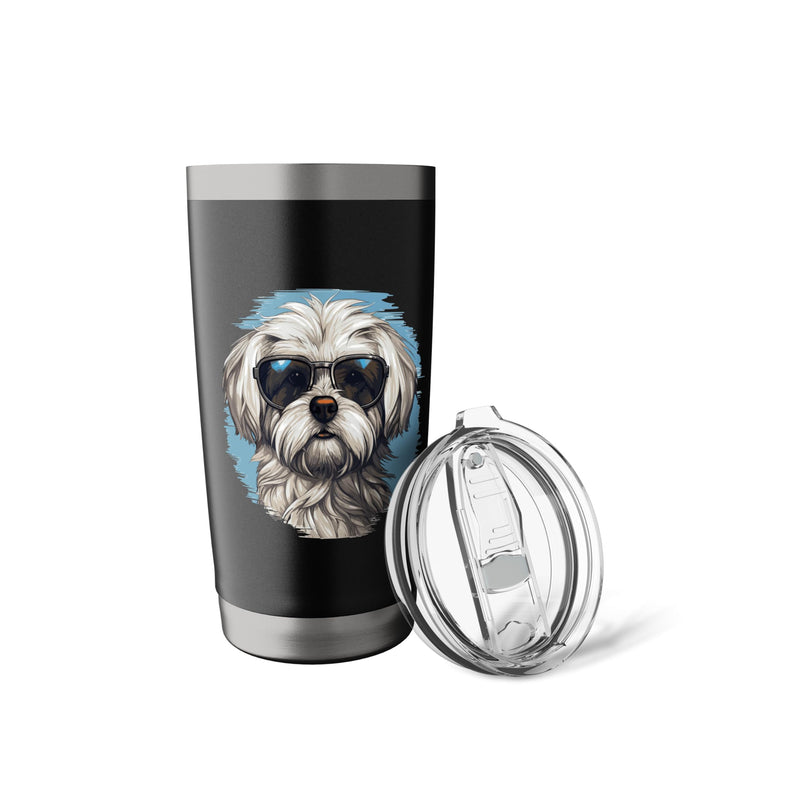 Maltese Dog Breed Pet with Sunglasses Stainless Steel Insulated Tumbler Black 20 Ounces
