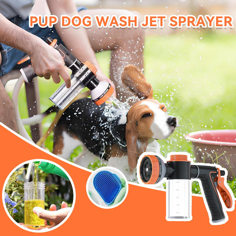 Pup Jet Dog Wash - 10 Sprayer Pattern Dog Washing Hose Attachment Outdoor, Dog Shower Attachment with Dog Scrubber for Pet Bathing, Garden Hose Nozzle with Soap Dispenser for Car Washing 4 - PawsPlanet Australia