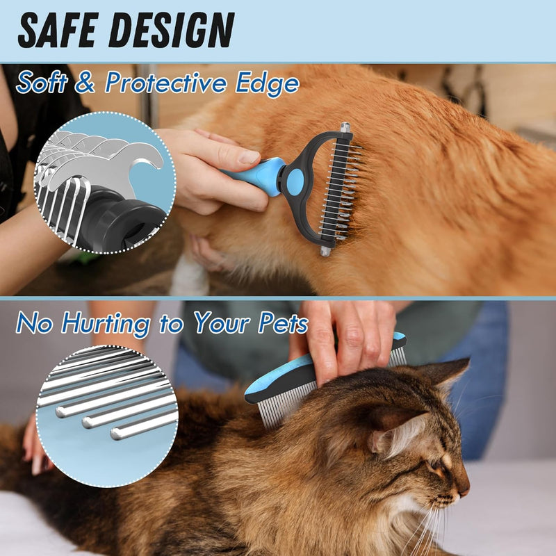 Pet Grooming Combo - Blue Deshedding Brush with Metal Comb for Detangling and Dematting Long, Matted Fur on Cats and Dogs - PawsPlanet Australia