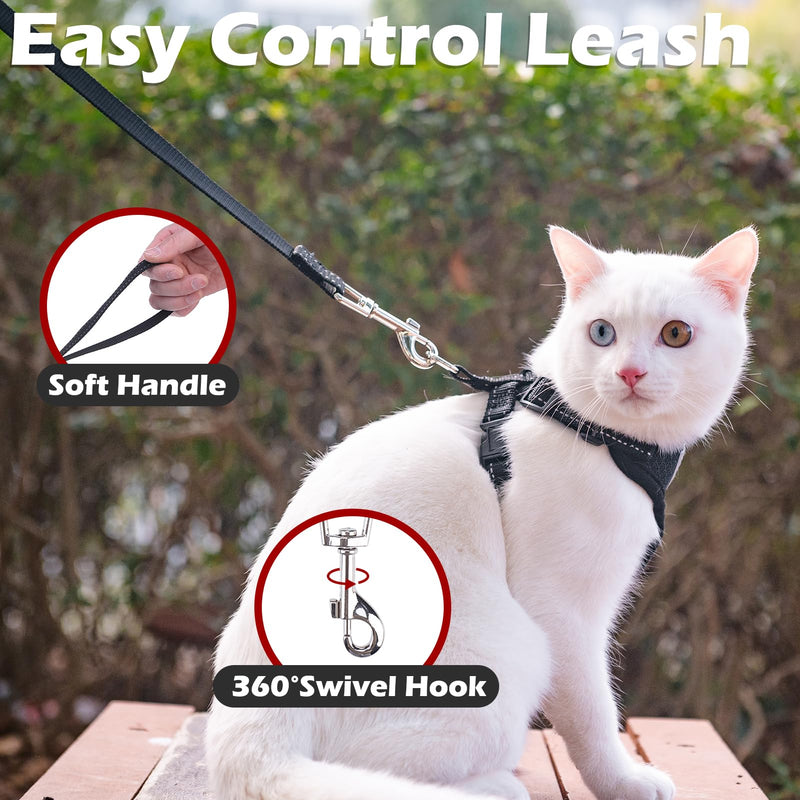 EXPAWLORER Cat Harness and Leash Set - Adjustable Escape Proof, Soft Reflective Vest Harness for Outdoor Walking, Breathable Lightweight Jacket for Small Medium Cats Black - PawsPlanet Australia