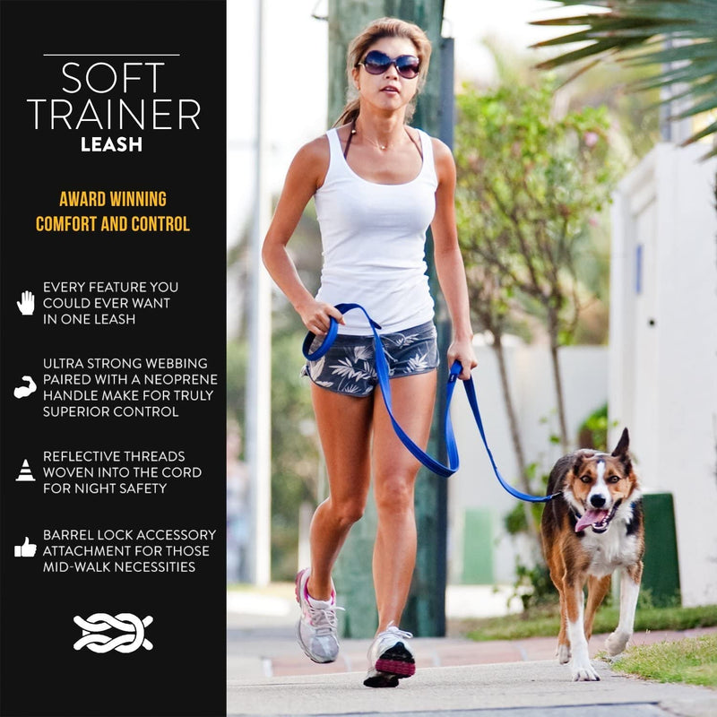 EzyDog Soft Trainer Dog Leash with Traffic Control Handle - Reflective Stitching for Nighttime Safety and Superior Strength and Comfortability for Training Large to Medium Dogs (72”, Black) Standard - PawsPlanet Australia