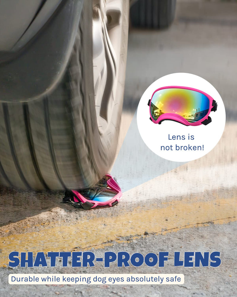 Large Dog Sunglasses, Dog Goggles Large Breed and Medium, UV Protection, Windproof, Dustproof and Snowproof. Shatterproof Lens, Adjustable Strap Pink - PawsPlanet Australia