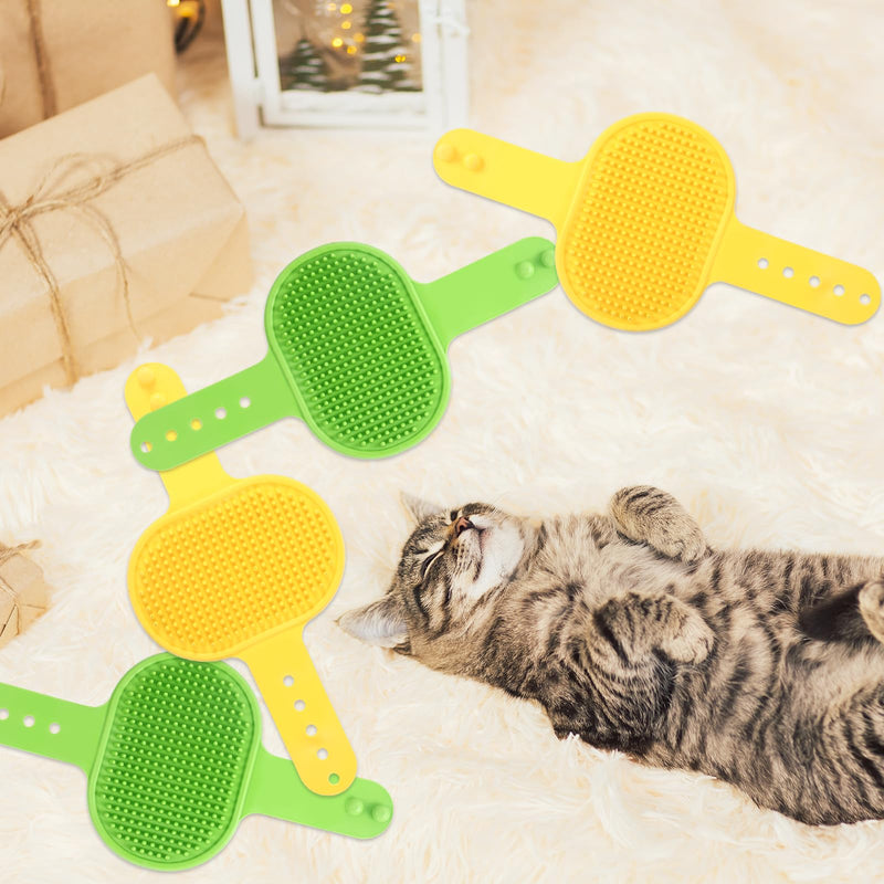 4 PCS Cat Self Groomer for Indoor Cats,Silicone Grooming Strap Pad for Cats,Adjustable & Soft Cat Massager(Green+Yellow) yellow green - PawsPlanet Australia
