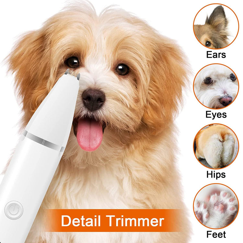 Dog Clippers Grooming Kit Hair Clipper-Low Noise Paw Trimmer- Rechargeable - Cordless Quiet Nail Grinder Shaver for Cats and Other Pets White