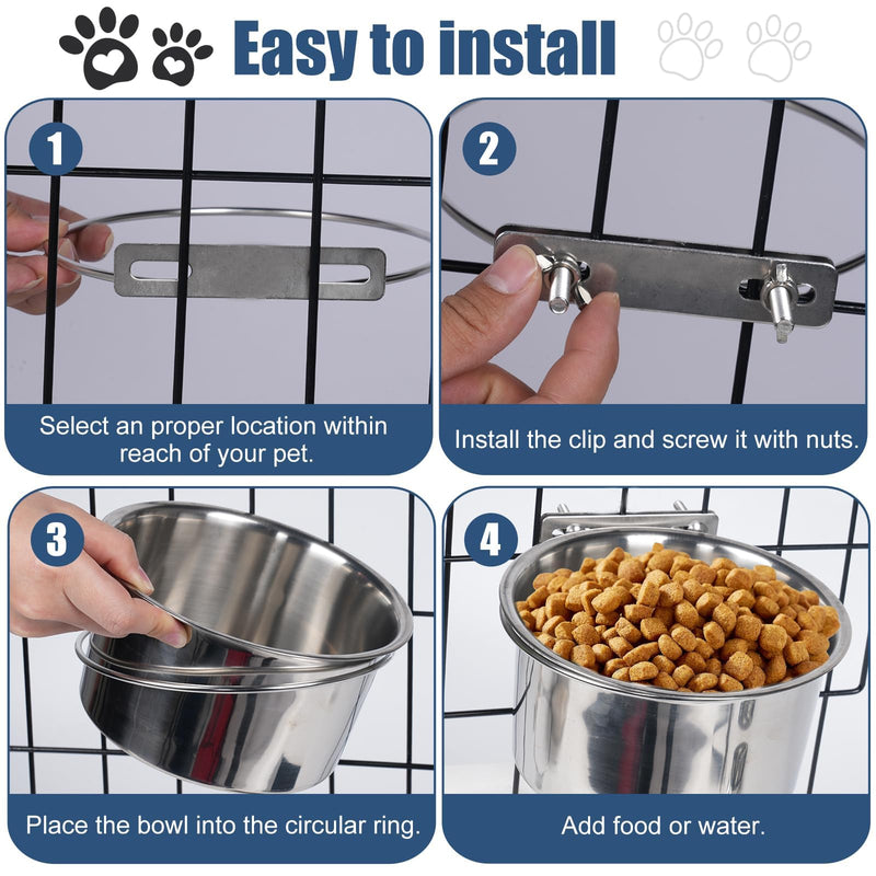 Stainless Steel Dog Bowls, 2 Pack No Spill Dog Crate Water and Food Bowls for Kennel Cage, Hanging Bowls Feeder Dish for Large Medium Dogs Pets, 40oz & 60oz - PawsPlanet Australia