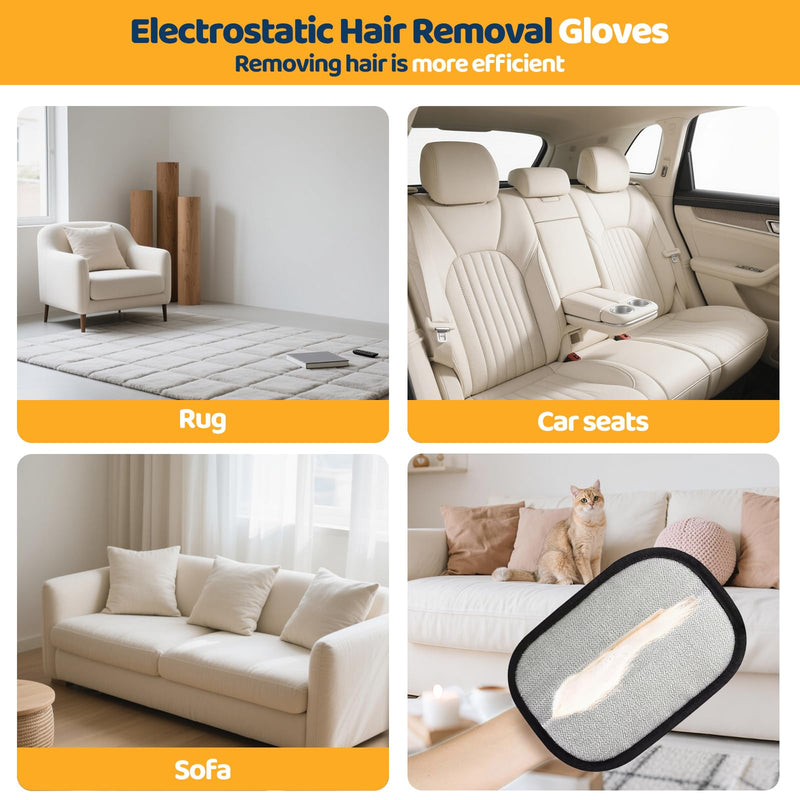 Electrostatic Pet Hair Removal Gloves for Dogs & Cats - Reusable Grooming Mitts Remove Hair from Furniture, Carpets, Car Seats & Clothes - PawsPlanet Australia
