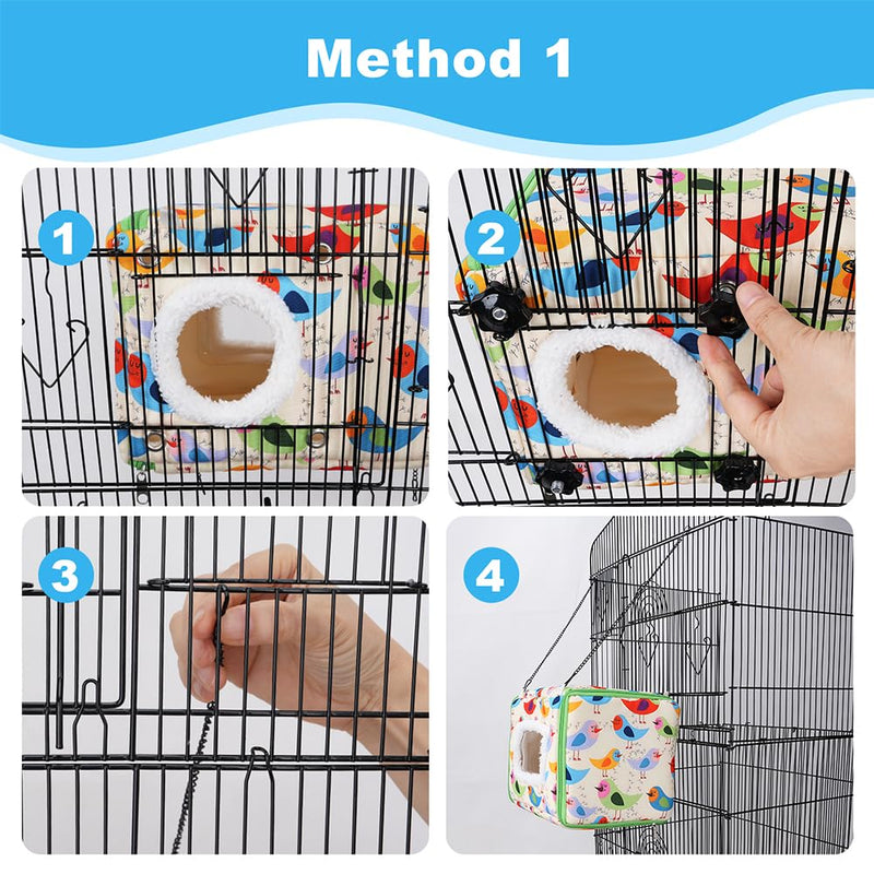 Cotton Bird Bed & Hammock for Cage - Winter Snuggle Nest with Entry Hole, Observation Window & Screw/Chain Mounting for Parakeets, Cockatiels