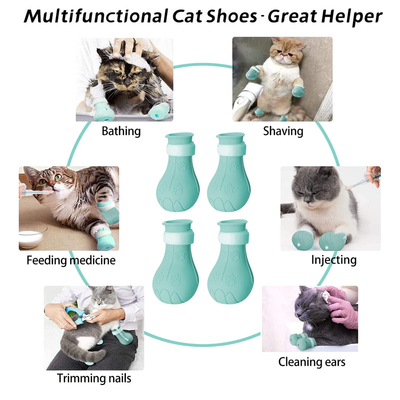 Cat Claw Covers Cat Boots for Cats Only, Cat Anti-Scratch Shoes Adjustable Prickly Anti-Off Shoes, Soft Silicone Cat Paw Protector Boots for Cat Grooming Bathing Shaving to Prevent Scratching (Green) Green-1 - PawsPlanet Australia