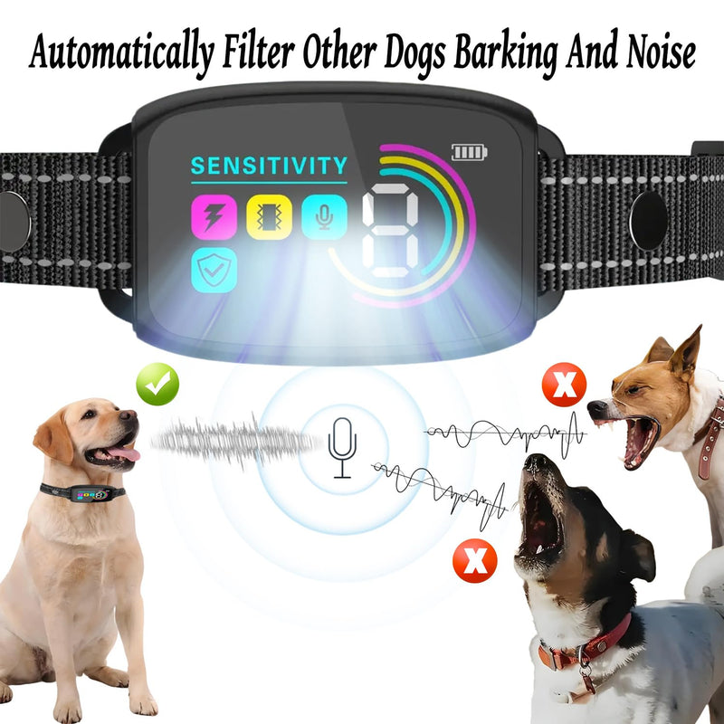 Auto Anti Barking Collar for All Dogs Beep/Vibration/E-Shock, 8 Leves Sensitivity Sound Smart Detection Smart Stop Barking Dog Collar Rechargeable IP67 Waterproof - PawsPlanet Australia