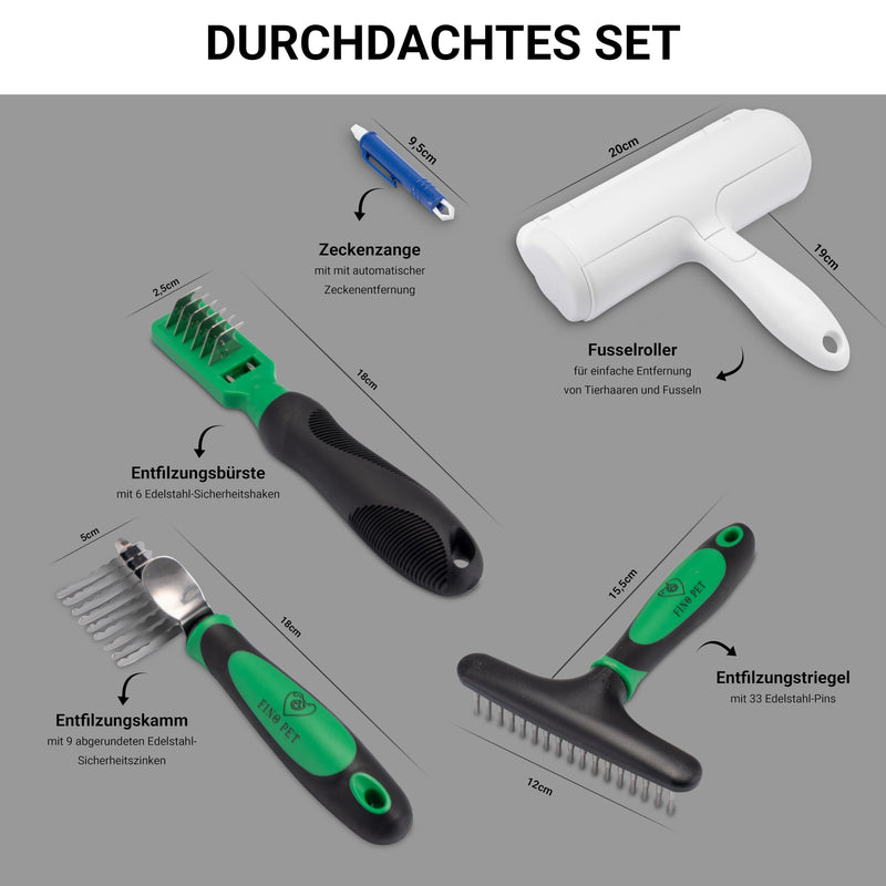 Detangling Set of 5 with Various Dog Brushes/Cat Brushes, XL Lint Roller, Tick Tongs, Detangler, Long Hair Short Hair Undercoat Brushes, Pet Hair Remover, Automatic Tick Removal 5er Entfilzungs-Set Hund & Katze - PawsPlanet Australia