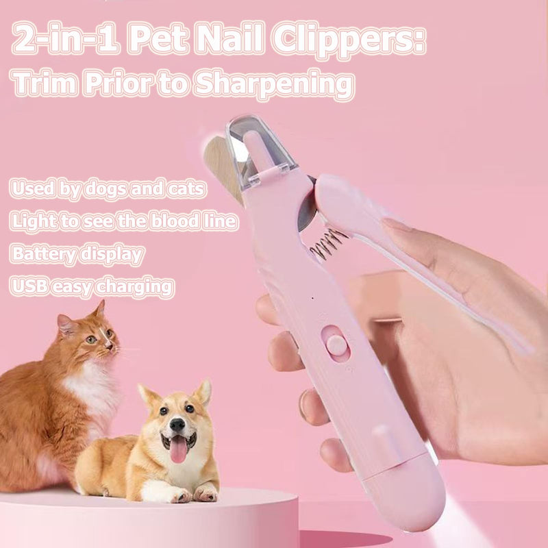 Cat nail grinders & clipper, dog grinder clippers trimmers, for dogs electric best indoor cats painless claw care nails with guard light, quiet grooming led pet cutter, small rechargeable (Pink) Pink