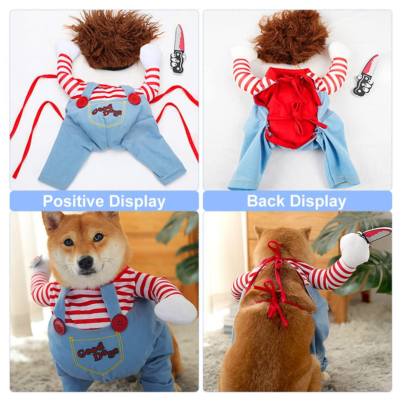 Pet Deadly Doll Dog Costume, Pet Cosplay Funny Costume Halloween Dog Clothes Party Costume for Small Medium Large Dogs (Medium), Red Blue