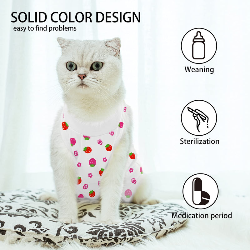 Cat Professional Surgical Recovery Suit,E-Collar Alternative for Cats Dogs,After Surgery Wear, Pajama Suit,Home Indoor Pets Clothing Strawberry M Medium