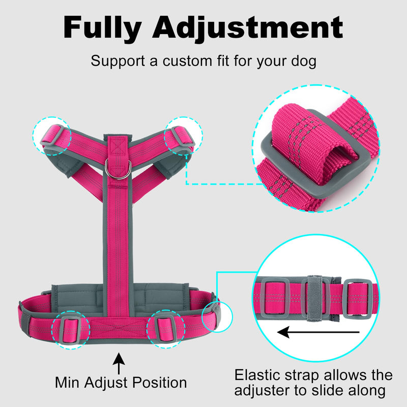 Plutus Pet No Pull Dog Harness, Adjustable Nylon Harness with Soft Padding, Reflective and Heavy Duty Dog Harness for Small, Medium, Large Dogs(Hot Pink, M) Hot Pink - PawsPlanet Australia