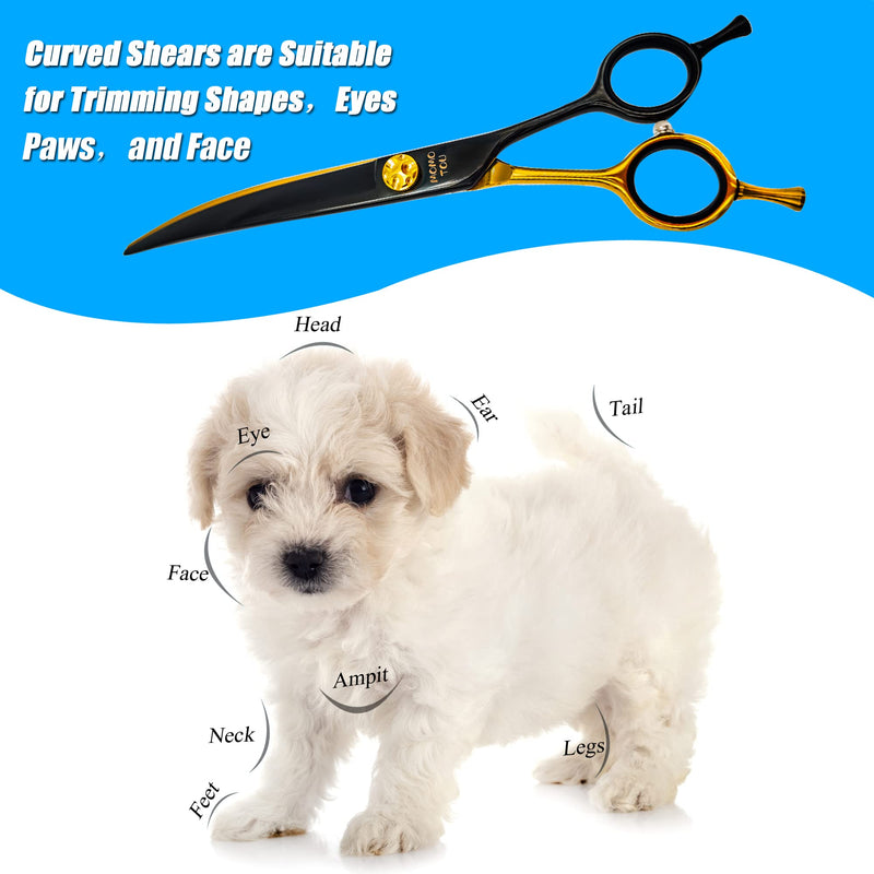 Black & Gold Professional Curved Dog Grooming Scissors with Decorative Screw Sharp and Durable Japanese 440C Stainless Steel Pet Cat Trimming Shears with Safe Round Tip 7'' Dog Shears Curved Scissors 7'' - PawsPlanet Australia