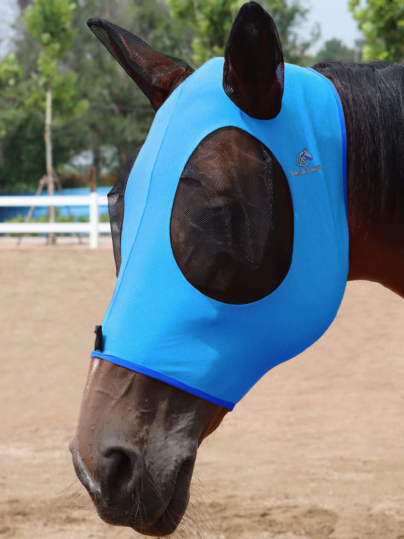 Mask Tech Horse Fly Mask Elasticity Breathable Fabric with UV Protection Soft Mesh for Horse Might Blue M Cob (Medium) Light Blue