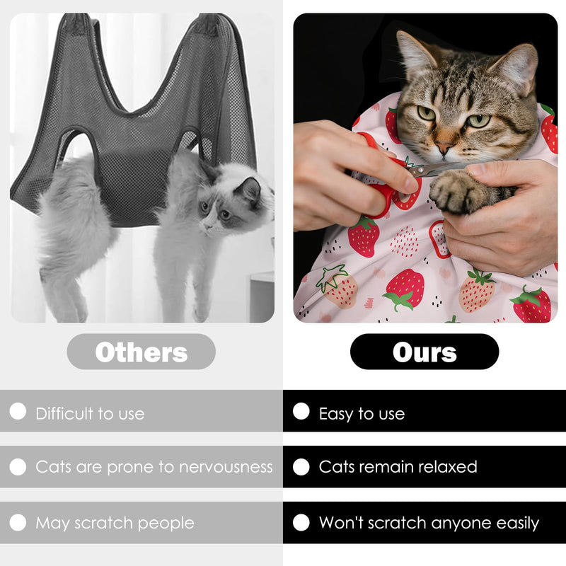 27.6"Cat Grooming Wrap, Self Adhesive Cat Wrap for Cutting Nails, Anti-Escape Cat Swaddle Wrap for Medicine Ear Cleaning, Strawberry Anti-Scratch Cats Burrito Restraint Blanket, Pet Tool (6-10 lbs) - PawsPlanet Australia