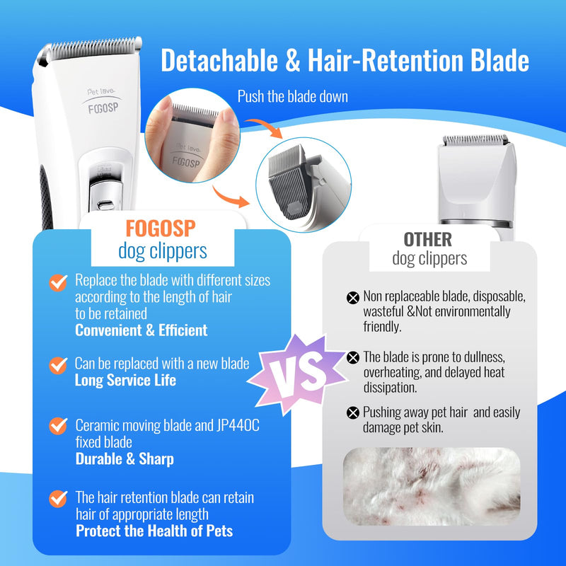 Dog Clippers for Grooming with 1 Dog Grooming Comb 3-Speed Low Noise Powerful Rechargeable Cordless Pet Grooming Trimmers for Small & Large Dogs Cats Pets with Thick & Heavy Coats GroomingClippers(White) - PawsPlanet Australia