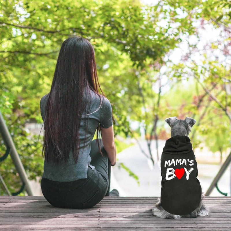 Cat Hoodies for Cats Pet Puppy Clothes Dog Hoodie Mama'Boy Printed Hooded Sweatshirt for Small Medium Size Dogs(Black,L) Black Large - PawsPlanet Australia
