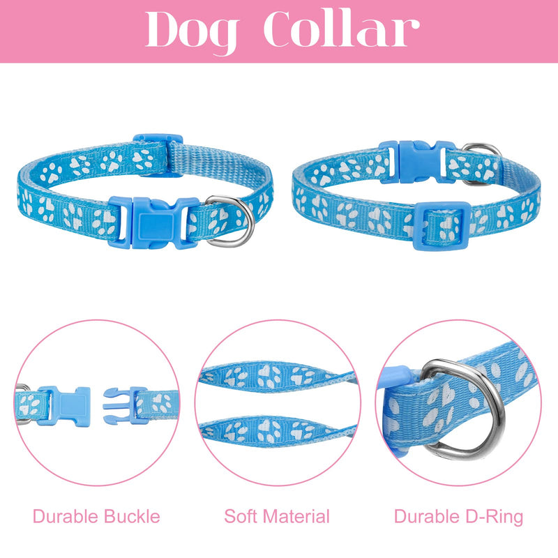 BOUMUSOE 2 Packs Dog Collar and Leash Set, Puppy Collar and Lead Set Quick Release Buckle Adjustable Paw Print Puppy Collar Soft Nylon Pet Collar for Puppy Small Dogs - PawsPlanet Australia