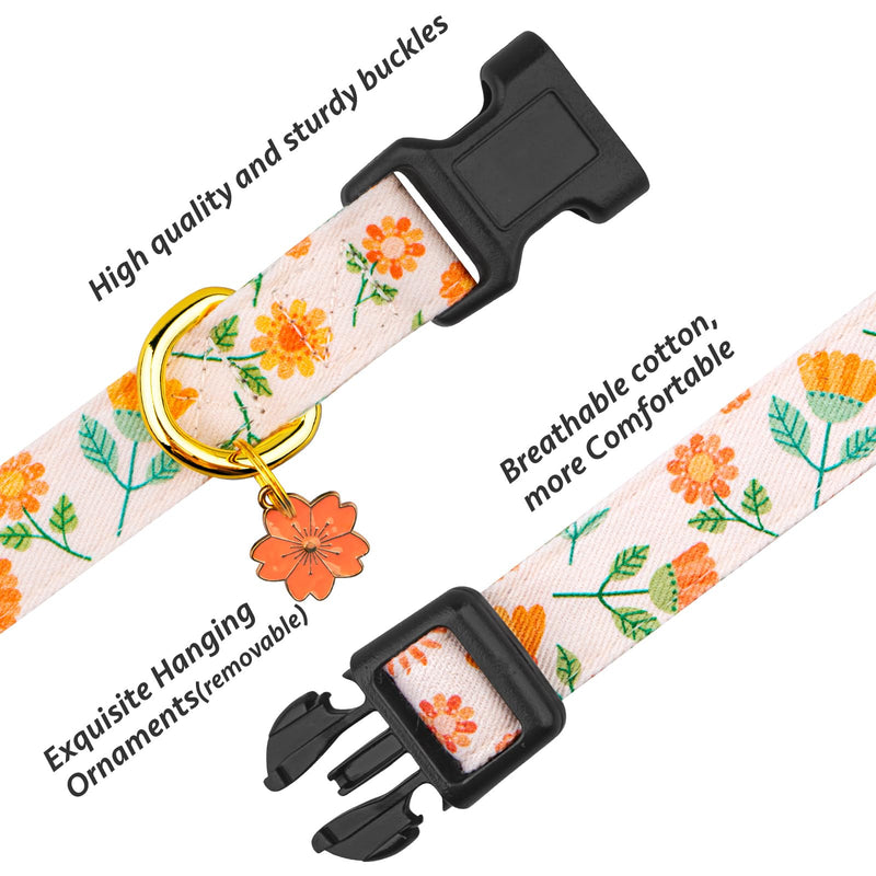 Cotton Handmade Dog Collar Cute and Distinctive Patterns Pink Sunflower with Pendant for Girl Boy Dogs Collars S Beige Sunflower
