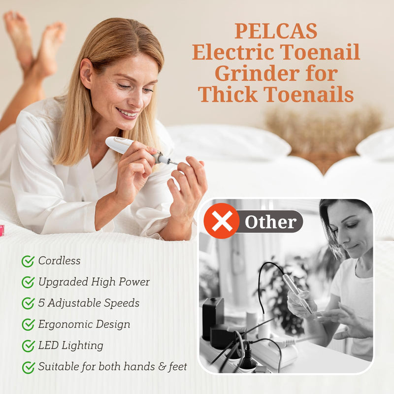 PELCAS Electric Toenail Grinder for Thick Toenails, 5 Speeds Manicure and Pedicure Kit, Cordless Nail Drill with LED Light, Electric Nail File for Human, Pet, Thick Toenails, Natural & Acrylic Nails Gold - PawsPlanet Australia