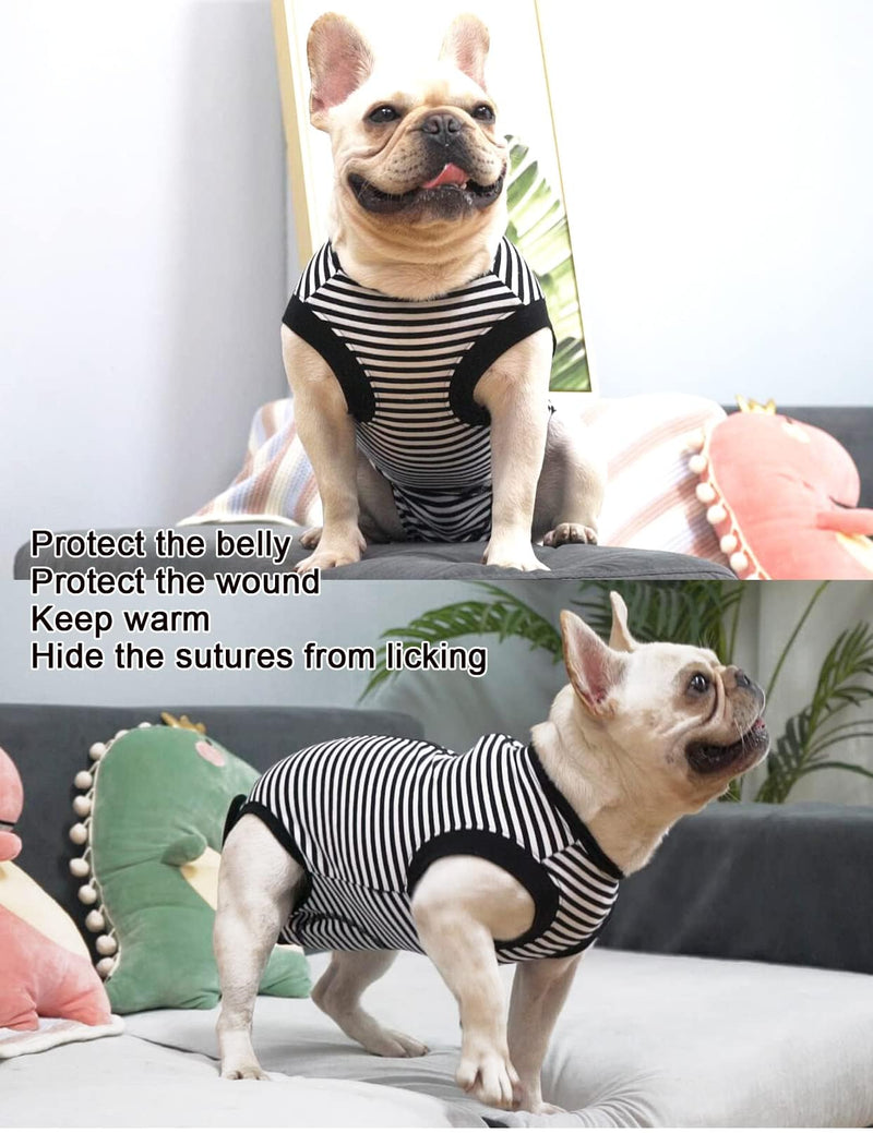 Dogs Cats Recovery Suit After Surgery Professional Pet Recovery Shirts Dog Abdominal Wounds Bandages Black-White 3XL Narrow Striped Black Suit 3XL(Back 25.6",chest 33") - PawsPlanet Australia