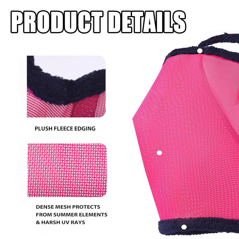 Pink Horse Fly Mask Large Space Breathable UV Protection Comfort Full Face Mesh Horse Fly Mask with Adjustable Strap for Horses Pink