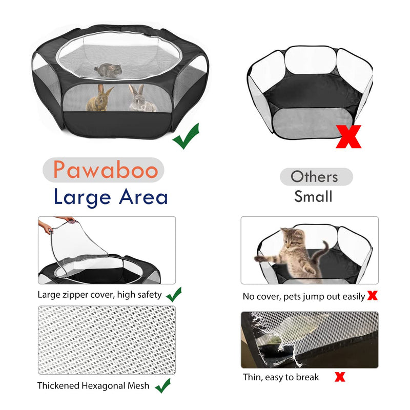 Pawaboo Small Animals Playpen, Waterproof Small Pet Cage Tent with Zippered Cover, Portable Outdoor Yard Fence with 3 Metal Rod for Kitten/Puppy/Guinea Pig/Rabbits/Hamster/Chinchillas, Black - PawsPlanet Australia