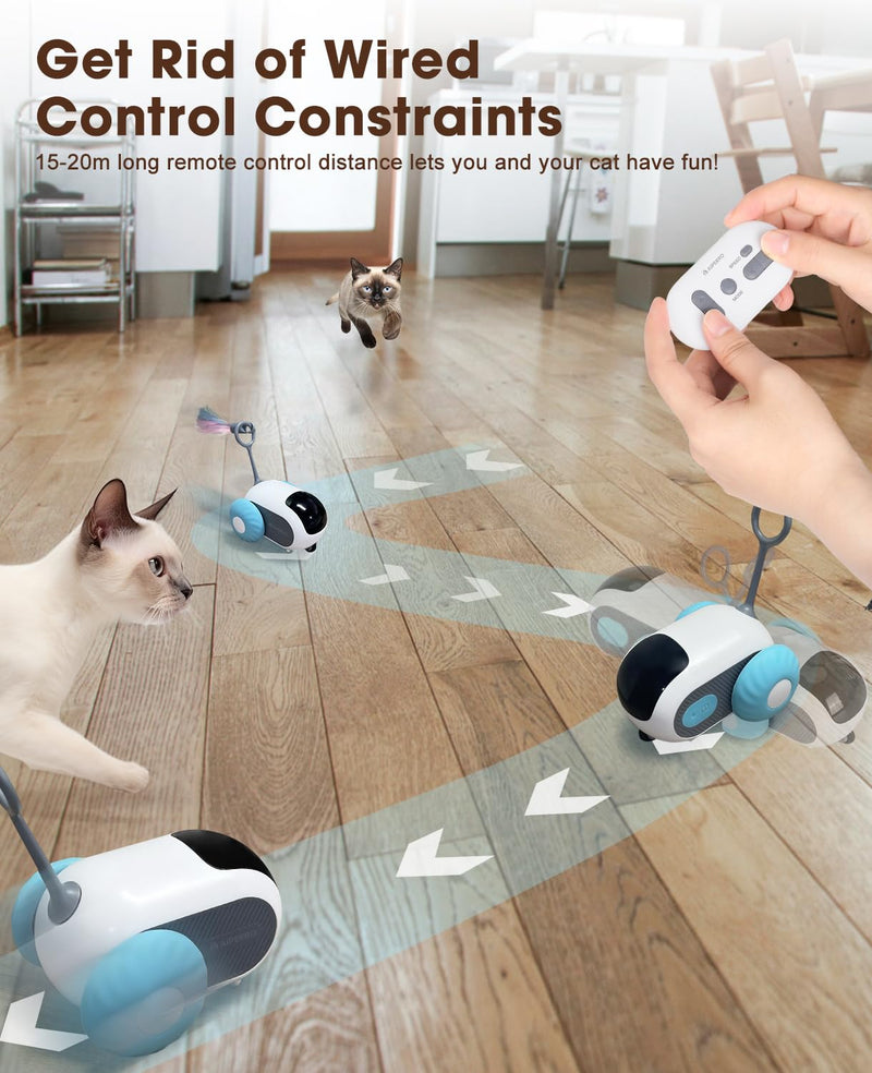 Cat Toys for Indoor Cats, Smart Interactive Cat Toy with Two-Speed Adjustment, Remote Control USB Rechargeable Automatic Cat Exercise Toys for Bored Indoor Adult Cats Kittens (Blue) Blue - PawsPlanet Australia