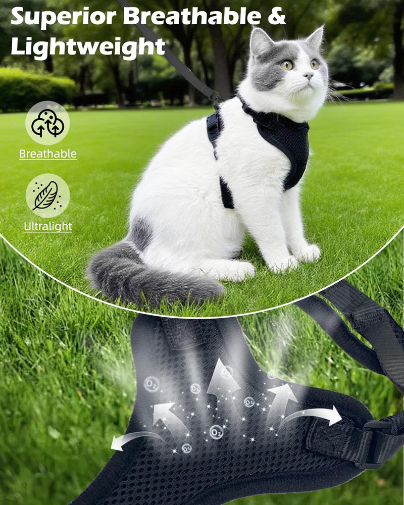 Luxelle 2 Pack Escape-Proof Cat Harness and Leash Set for Walking – Adjustable No Pull Soft Vest with Easy-Wear Buckle, Reflective Straps, Breathable Mesh – Outdoor Travel Harness for Cats & Kittens Black XS - PawsPlanet Australia