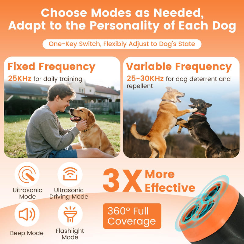 Ultrasonic Dog Bark Deterrent Device 3X Ultrasound Anti Barking Device Safe for All Dogs Training Tools Up to 50ft for Indoor Outdoor with Flashlight Rechargeable Training Device - PawsPlanet Australia