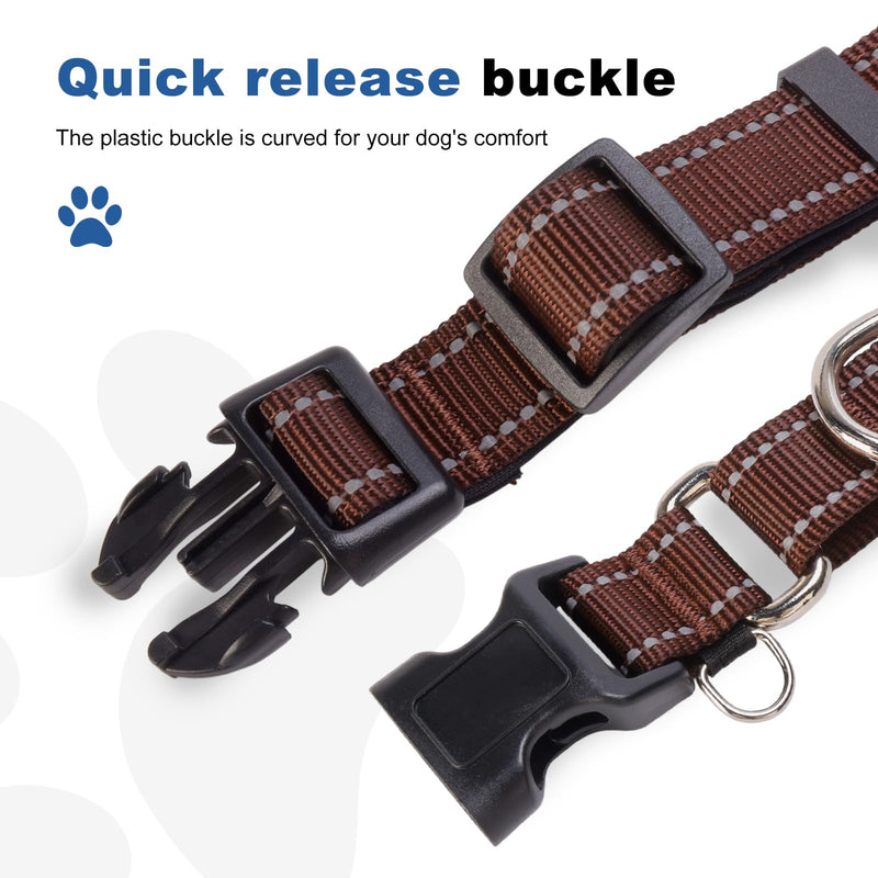 Reflective Martingale Dog Collars. Dog Collar with Quick Release Buckle. Adjustable Soft Padded Breathable Nylon Pet Collar Suitable for Puppies for Small Medium Large Dogs. S:1"Wind for 12.5"-15.5"Neck Coffee - PawsPlanet Australia