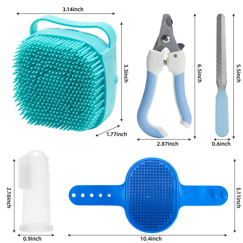 6Pcs Silicone Pet Grooming Set: Bath Massage Dispenser Brush, Finger Toothbrush, Nail Clippers and File for Dogs and Cats - PawsPlanet Australia