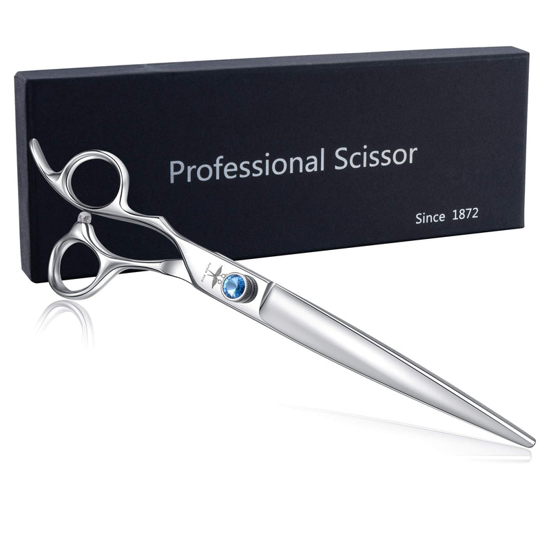 PURPLEBIRD 8 Inch Left Handed Straight Dog Grooming Scissors Professional Pet Cutting Shears Safety Noiseless Blunt Tip Trimming Shearing for Dogs Cats Japanese Stainless Steel Silver 8 Inch Left Handed Cutting - PawsPlanet Australia