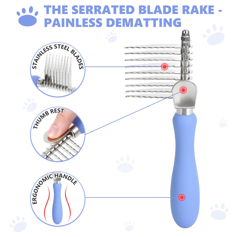 Dematting Comb for Dogs Poodle Doodle, Dematting Rake & Detangling Dual-Sided Comb Tool for Long Curly Haired Poodle Doodle Goldendoodles & Any Mix, Grooming Brush Kit for Removing Mats and Tangles Blue - PawsPlanet Australia