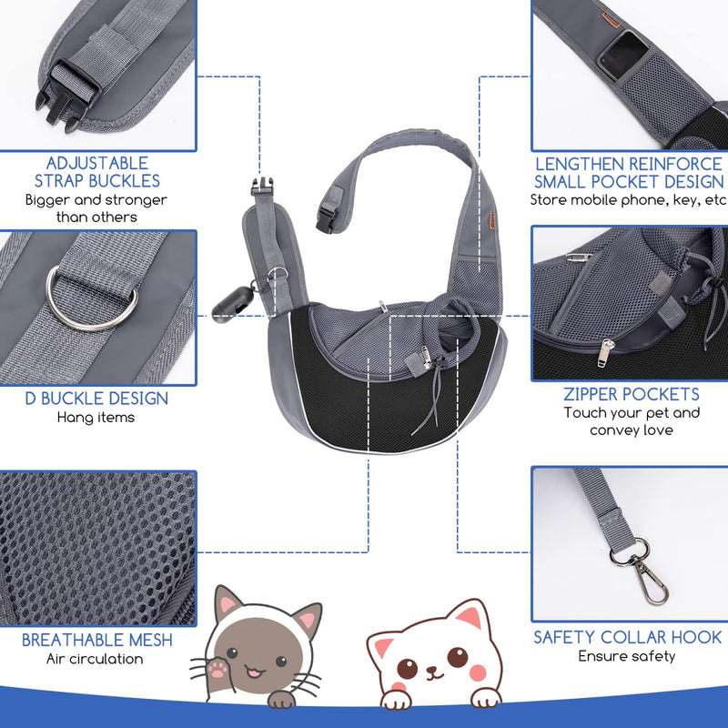 Nobleza Dog Sling Carrier, Mesh Adjustable Pet Sling Puppy Sling Carrier for Small Medium Dog Cat Rabbit (L (up to 10 lbs), Gray Black) 14.6"L x 11.4"W x 9.8"H Grey - PawsPlanet Australia