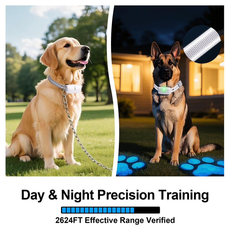 Dog Shock Collar - 3300FT Shock Collar for Dogs with Night-Light, IP67 Waterproof Dog Training Collar with Remote - Beep, Shake, Safe Shocks, 2H Fast Charging - fits 4.5-21.6in Dogs White - PawsPlanet Australia