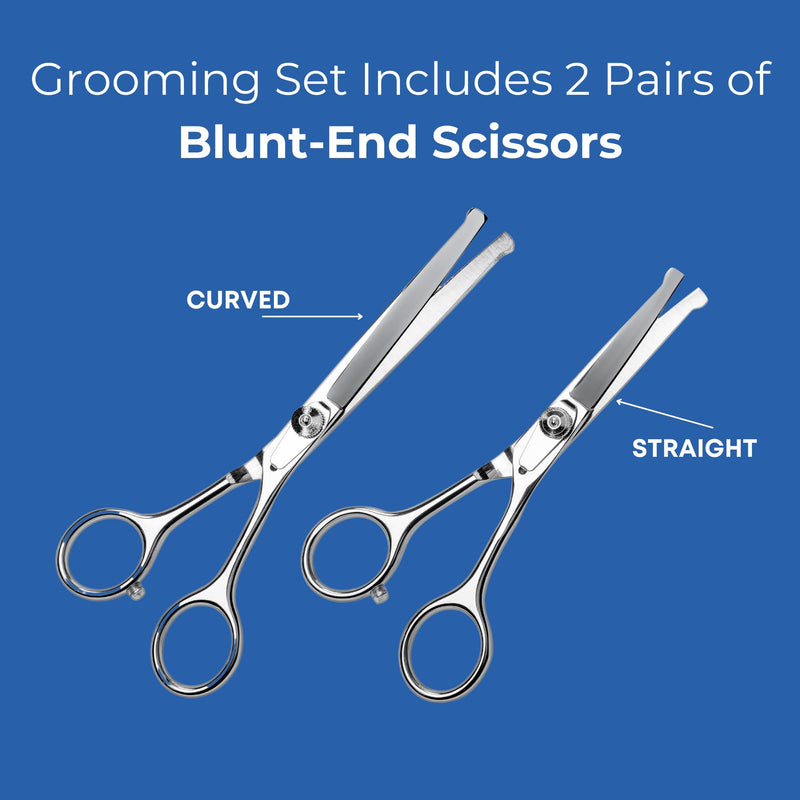 Pet Grooming Scissors Set With Round Tips For Dogs & Cats - Professional Grade Shears Safely Cut Through Dog or Cat Hair - Fur Trimming Made Easy - (Set of 2) - PawsPlanet Australia