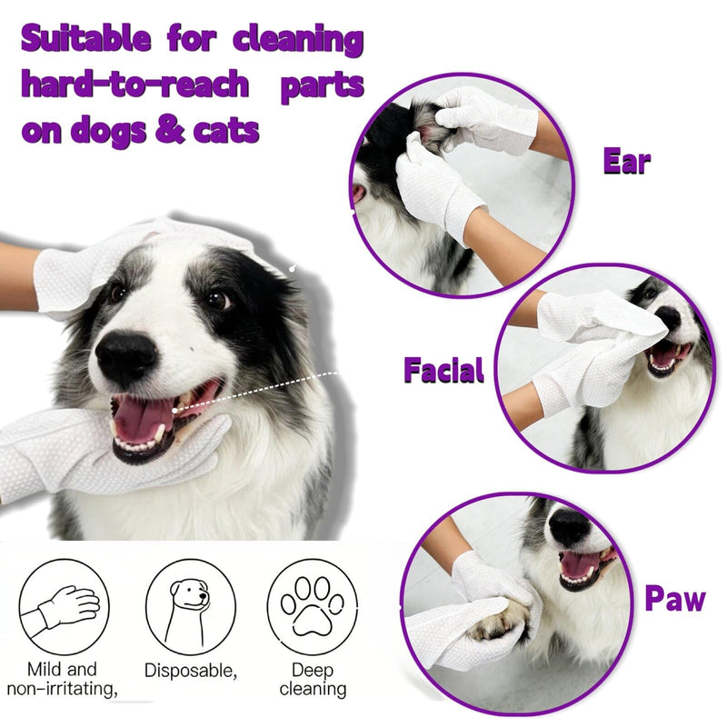 30 Pcs Pet Glove Wipes for Dogs & Cats, Extra Thick Unscented Cleaning & Deodorizing Wipes, Coconut Oil Low Sensitivity, No-Rinse Dry Cleaning for Paws, Face, Ears & Buttocks, Daily Care & Travel - PawsPlanet Australia