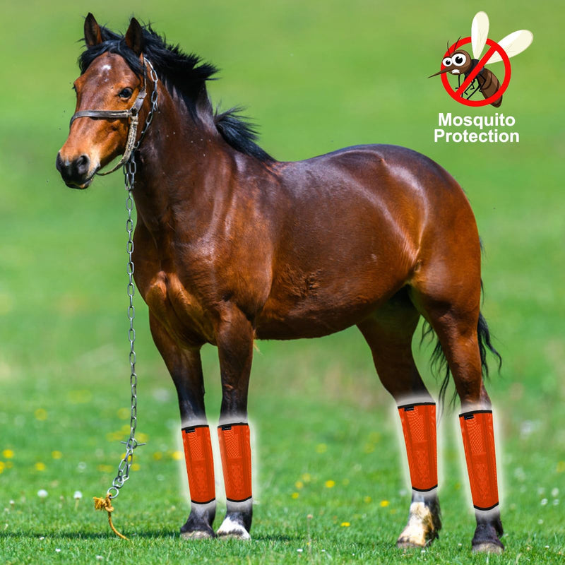 FOXLVDA Horse Fly Boots - Fly Boots for Horses Set of 4, Comfortable Horse Leggings, Mesh Material Design with Metal Support Bars for Reduces Stomping & Leg Fatigue (Orange, Large) - PawsPlanet Australia