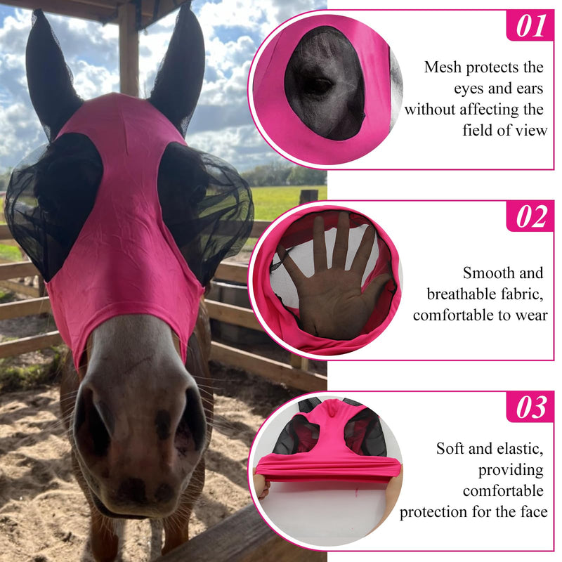 5Pcs Horse Fly Masks for Horses Smooth and Elasticity UV Protection Fly Mask with Ears and Large Eye Space Horse Face Covering for Riding Supplies(,Purple, Blue, Pink, Black, Gray)