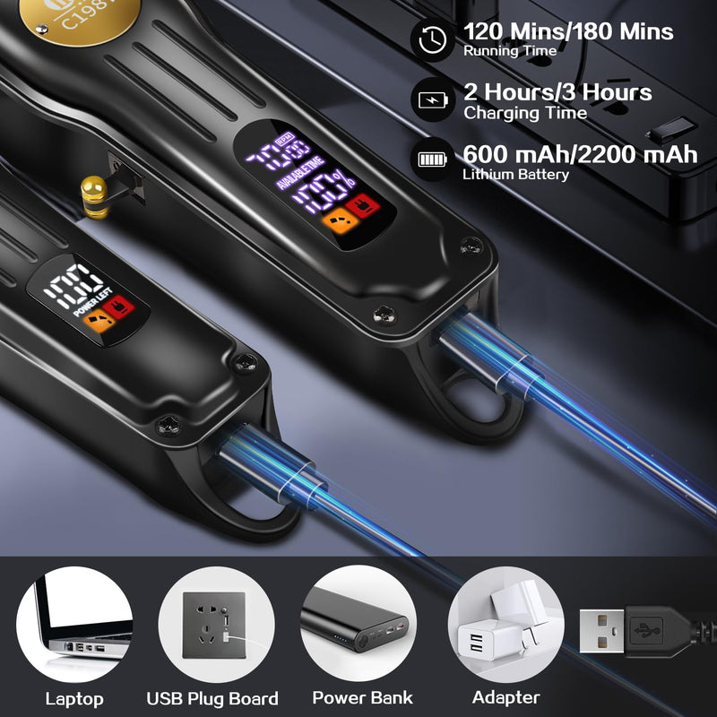 CIICII Mens Hair Clippers and Trimmers Set, Professional Cordless Barber Clippers for Hair Cutting Kit (Rechargeable USB Adjustable Beard & Hair Trimmer Haircut Kit) Clippers for Men DIY Home Salon Black Clippers & Trimmers Set