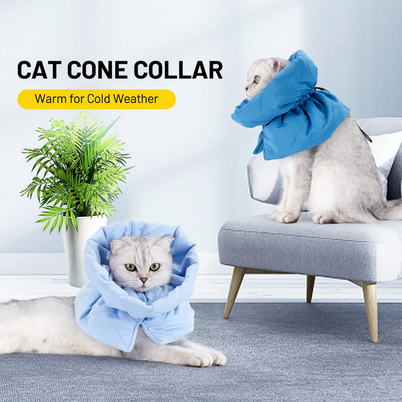 Cat Recovery Collar, Adjustable Soft Cone for Wound Protection After Surgery, Polyester Elizabethan Neck Scarf for Cats and Small Dogs (Lake Blue, M) Lake blue
