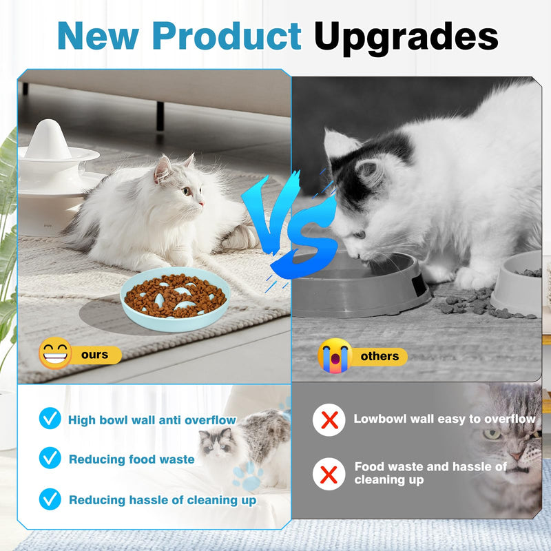 2PCS Cat Slow Feeder Bowl, Cat Food Bowl with Fish Pool Design, Healthy Eating Diet Pet Bowl, Interactive Puzzle Feeder Dish for Cats, Non-Slip Anti Gulping Cat Bowl for Dry and Wet Food White+Green - PawsPlanet Australia